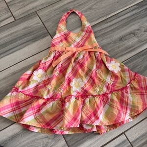 Girls Blueberi Boulevard Plaid Halter Dress Pink Applique Embroidered Daisies 2T